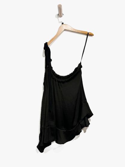 Free People Black Satin One Shoulder Top - Small