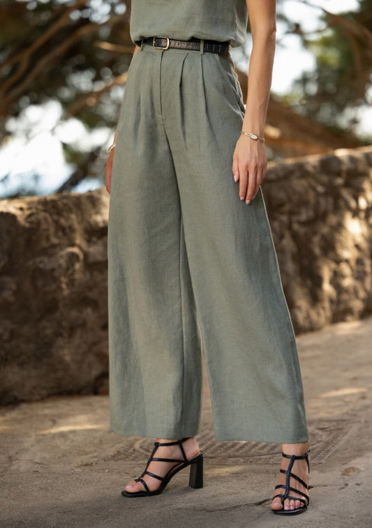 Z Supply Green Linen Blend Wide Leg Pants - Medium