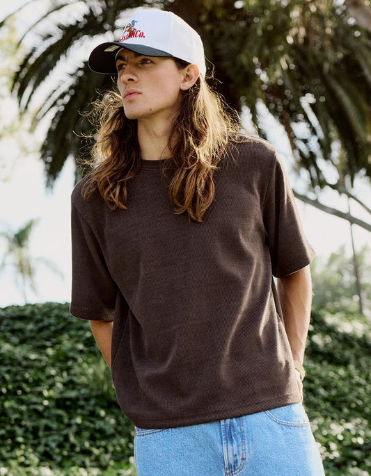 RSQ Men’s Textured Boxy Tee in Brown - XS