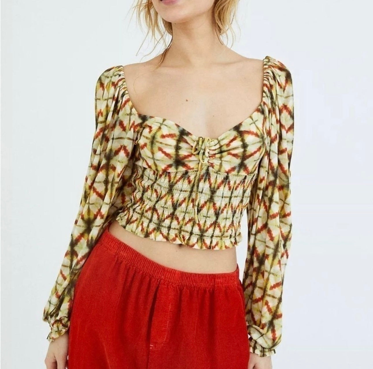 Urban Outfitters Green Smocked Blouse - XS