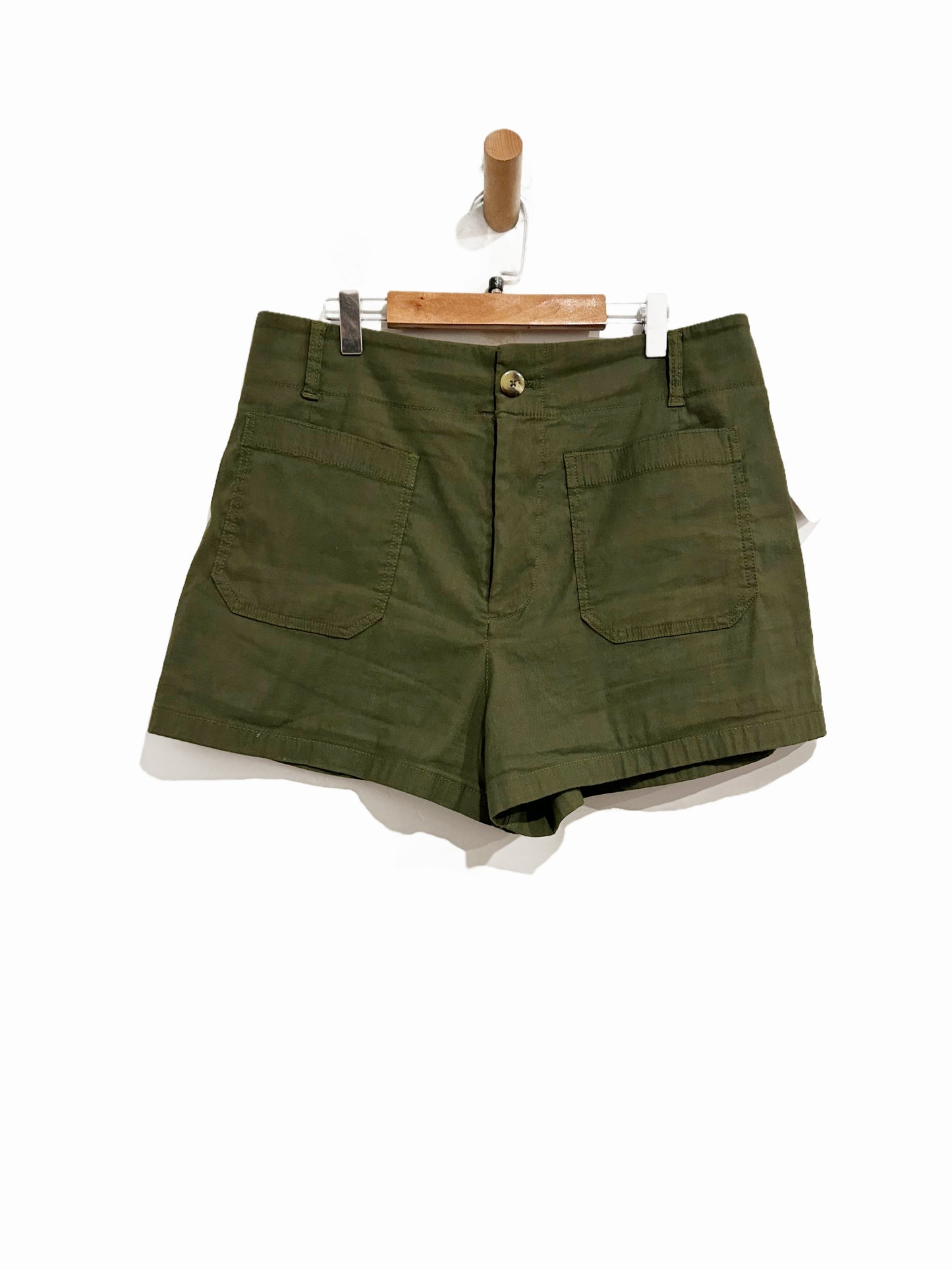 Anthropologie Maeve Colette Linen Blend High-Rise Shorts in Dried Fern - 31