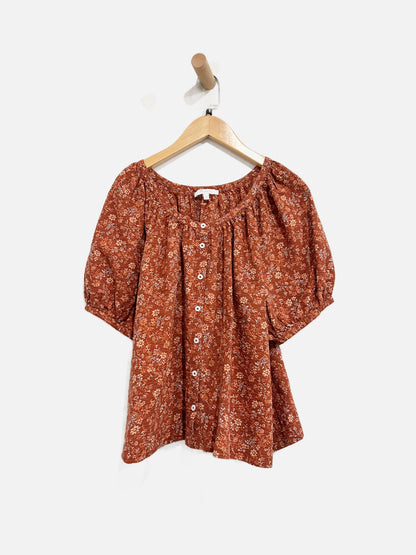 Madewell Red Floral Puff Sleeve Button Down Blouse - Small