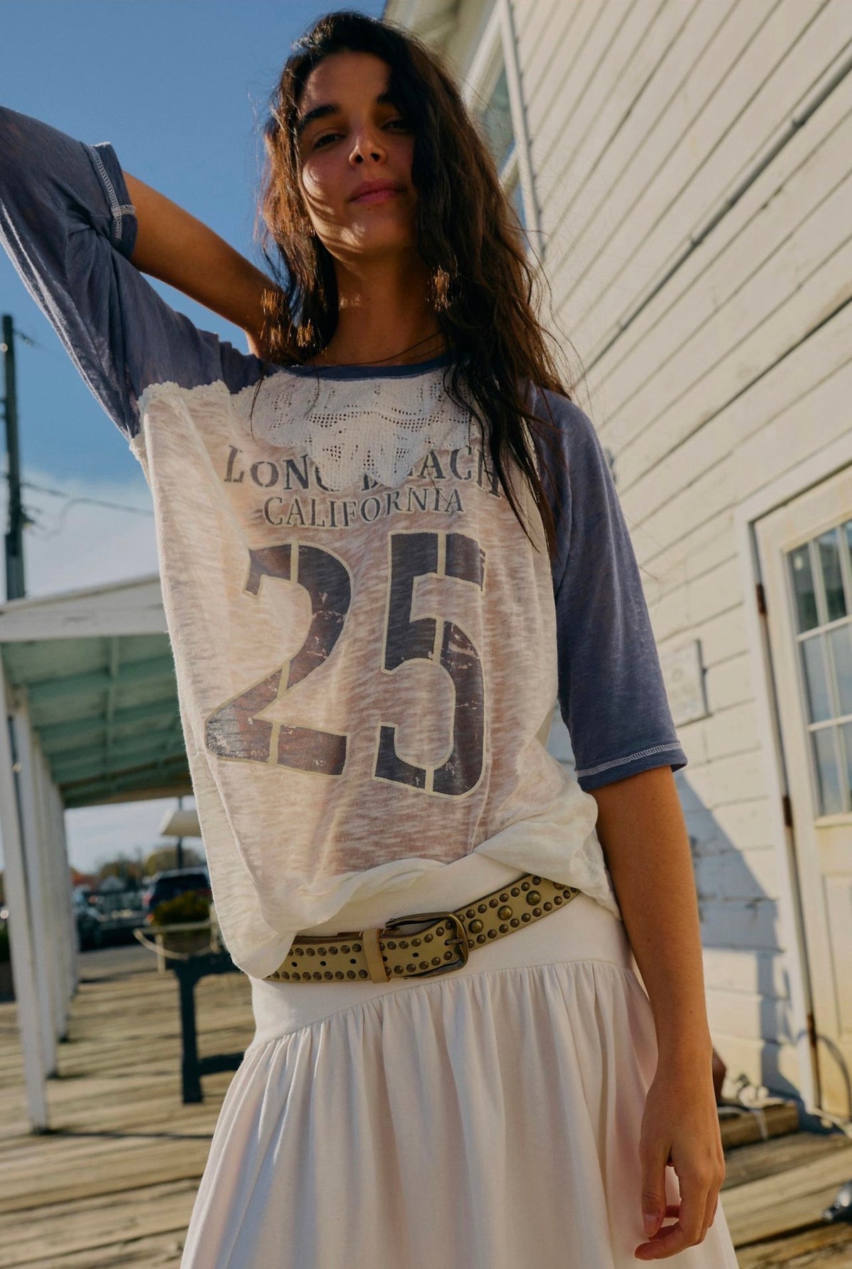 Free People Champ Crochet Baseball Tee - Small