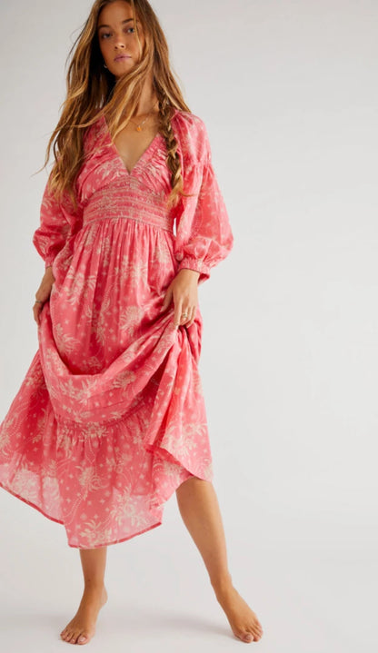 Free People Golden Hour Maxi Dress in Electropop Pink Combo - Medium