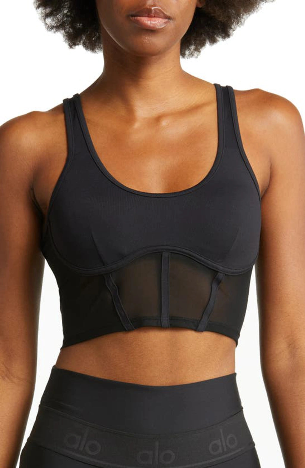 alo Airbrush Mesh Corset Tank in Black