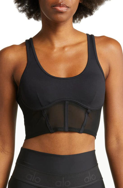alo Airbrush Mesh Corset Tank in Black