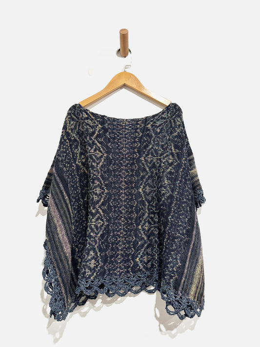 Free People Blue Knit Poncho - 0S