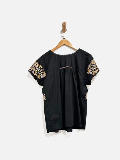 Madewell Black Embroidered SS Blouse - Medium