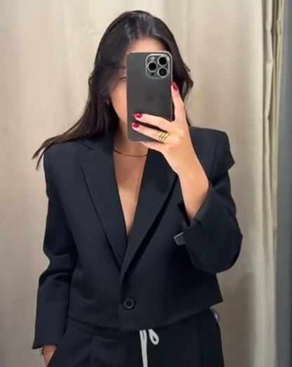 Zara Black Cropped Boxy Blazer - Medium