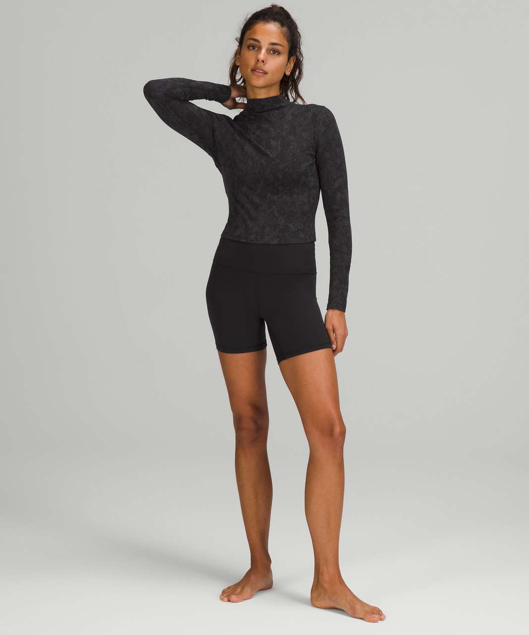 Lululemon All Aligned Mock Neck Long Sleeve Shirt in Hideaway Camo Deep Coal Multi - 6