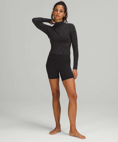 Lululemon All Aligned Mock Neck Long Sleeve Shirt in Hideaway Camo Deep Coal Multi - 6