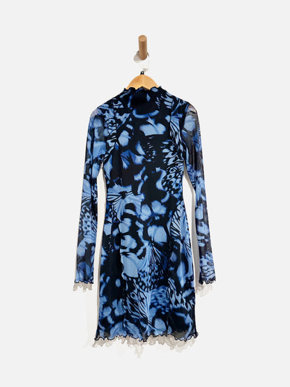 Nasty Gal NWT Blue and Black Mesh Bodycon Dress - 2