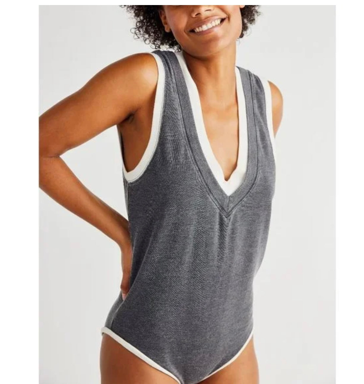 Free People Cozy Cool Girl Grey Bodysuit - Large