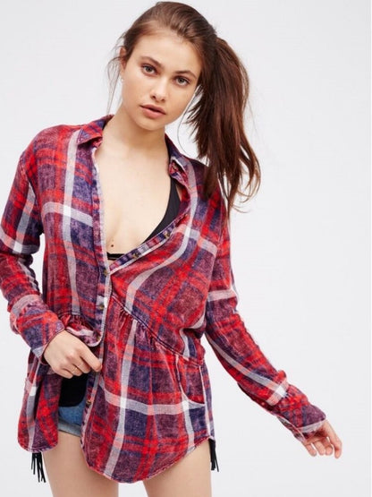 Free People Easy Street Red Plaid Button Down - XS