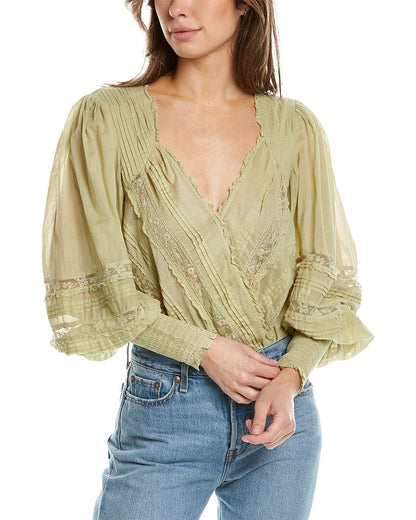 Free People Eloise Green Ruffle Body Suit-Small