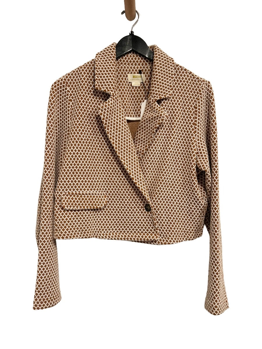 Anthropologie Maeve Cropped Knit Blazer in Brown Pattern - Medium
