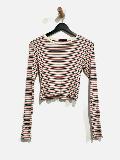 Brandy Melville Pink and Navy Stripe LS Tee