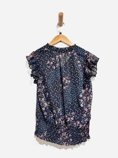 Joie Navy Floral Cap Sleeve Top - Small