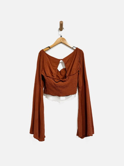 Shyanne Rust Lace Floral Bell Sleeve Blouse - Medium