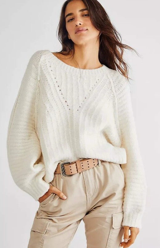 Free People Carter Pullover in White  - Small