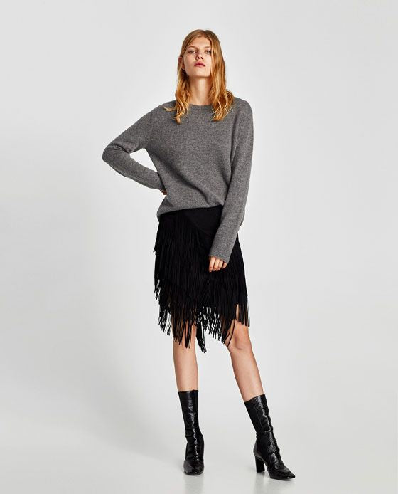 Zara Black Fringe Skirt - Small