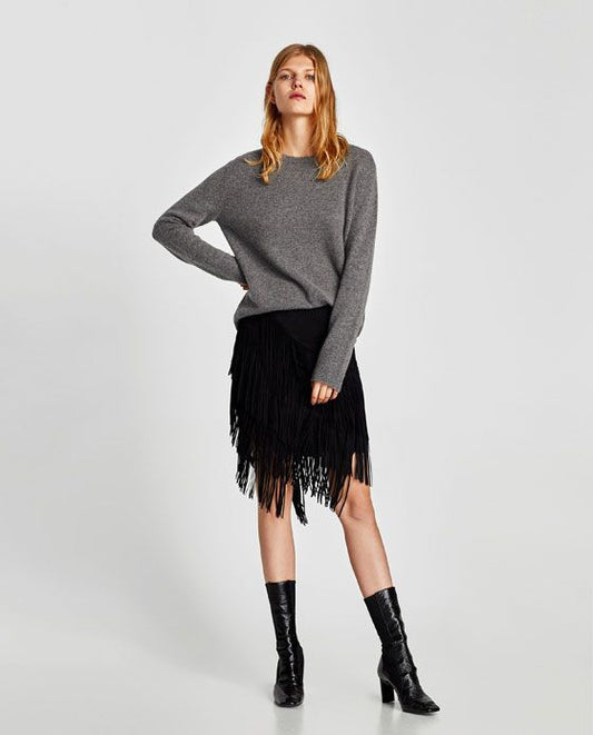 Zara Black Fringe Skirt - Small