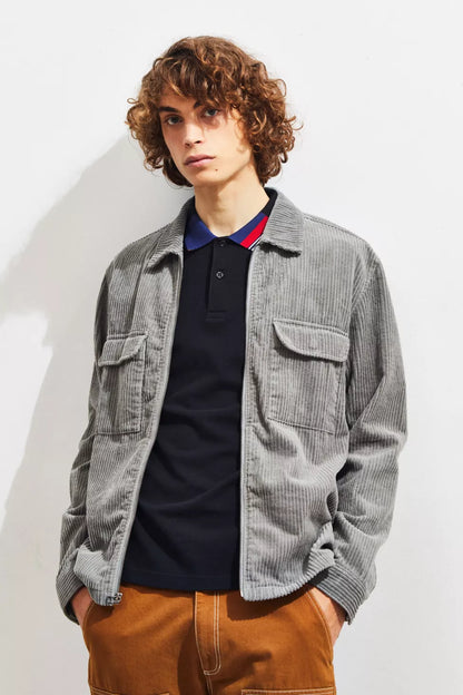 Urban Outfitters Ryder Corduroy Zip Shirt in Gray - Large