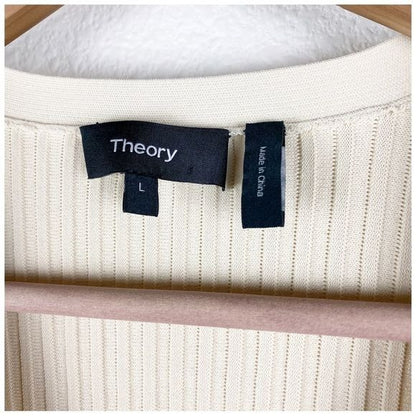 Theory Ottoman Stitch Ribbed Cardigan in Crema Size Large