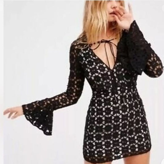 Free People Back to Black Crochet Dress Size 4