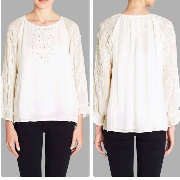 Joie Metta White Embroidered Blouse Size Small