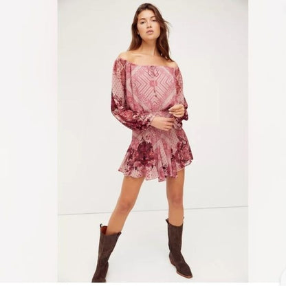 Free People NWT 7 Wonders Paisley Print Mini Dress Size Medium