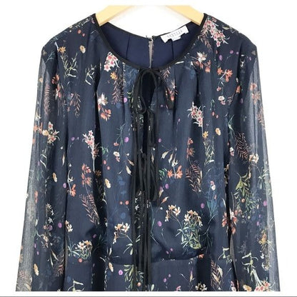 Barneys New York Floral Chiffon Dress in Navy Size Medium