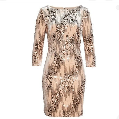 Eliza J NWT Pink Sequin Long Sleeve Sheath Dress Size 10