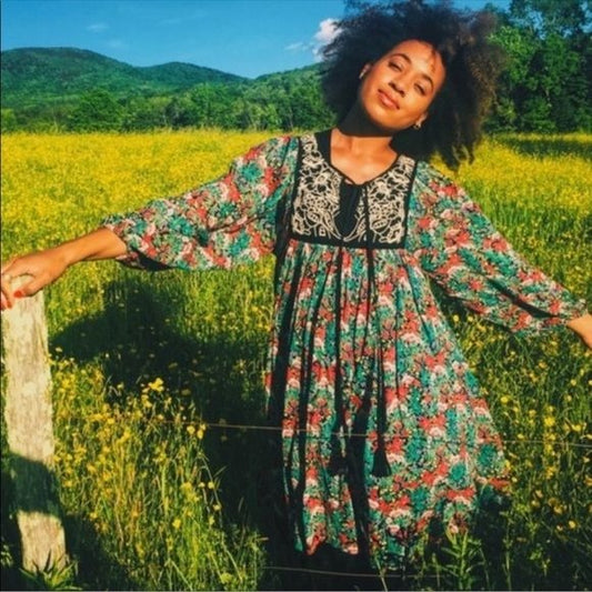 Anthropologie Floreat Ottawa Floral Embroidered LS Dress Size Small