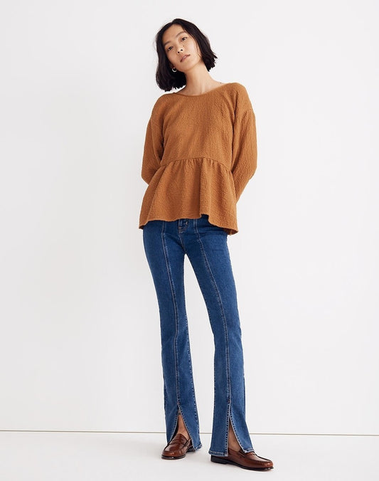 Madewell Open-Back Peplum Top in Toffee - Large