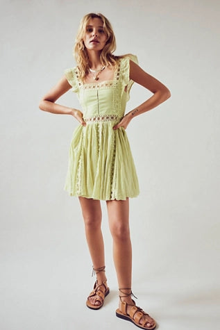 Free People Lime Green Lace Inset Dress - Large