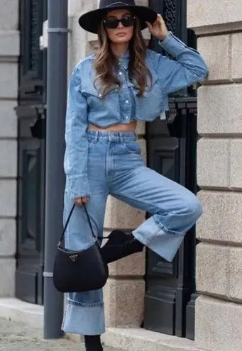 Zara Wide Leg Cuffed Jeans- 4