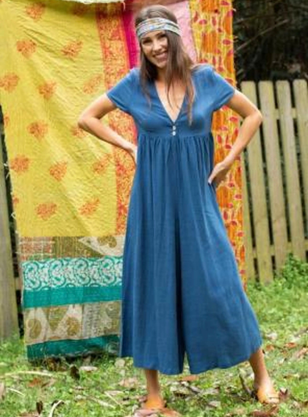 Natural Life Blue Linen Jumpsuit - Large