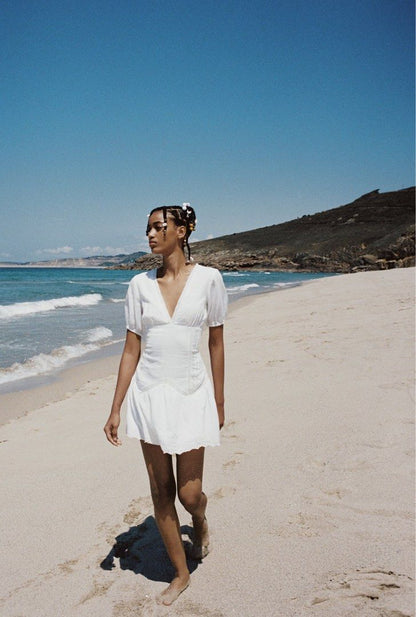 Zara White Eyelet Mini Dress - XS