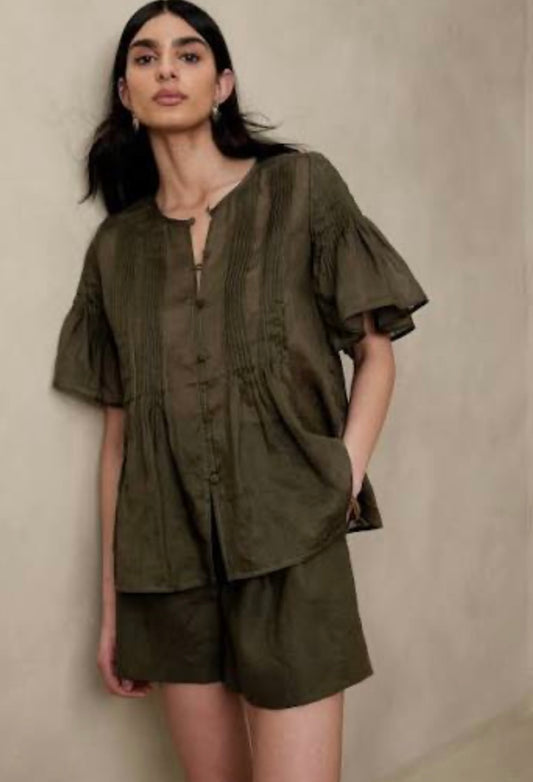 Banana Republic Green Pleated Blouse - XS