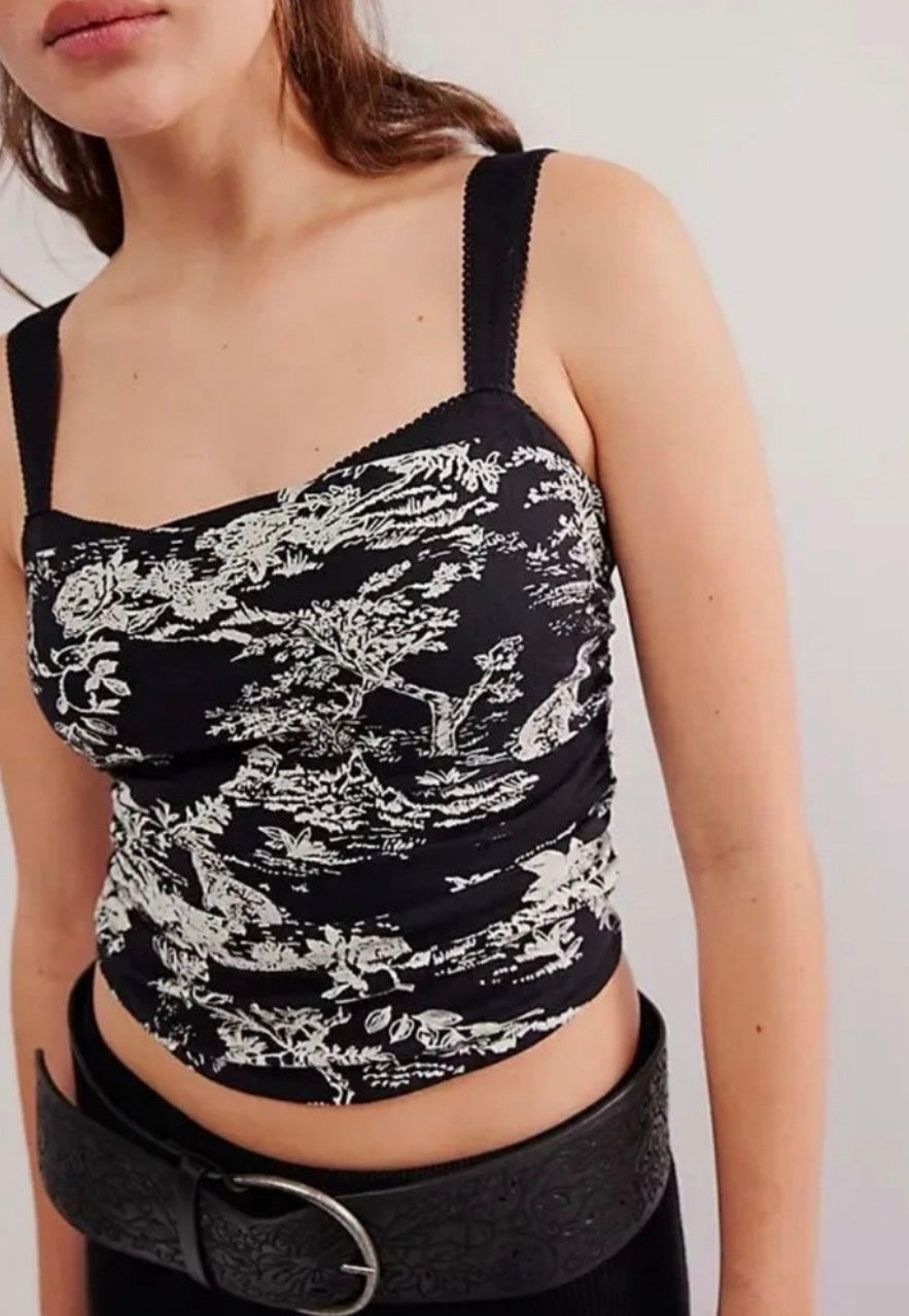 Free People 2 Tone Printed Tank in Black - Small