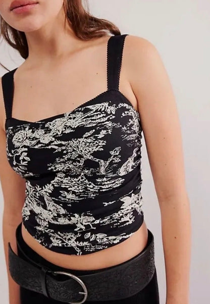 Free People 2 Tone Printed Tank in Black - Small