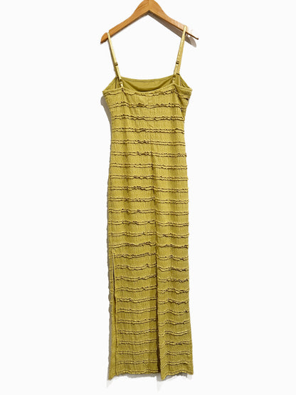 En Creme Yellow Tiered Ruffle Maxi Dress - Medium