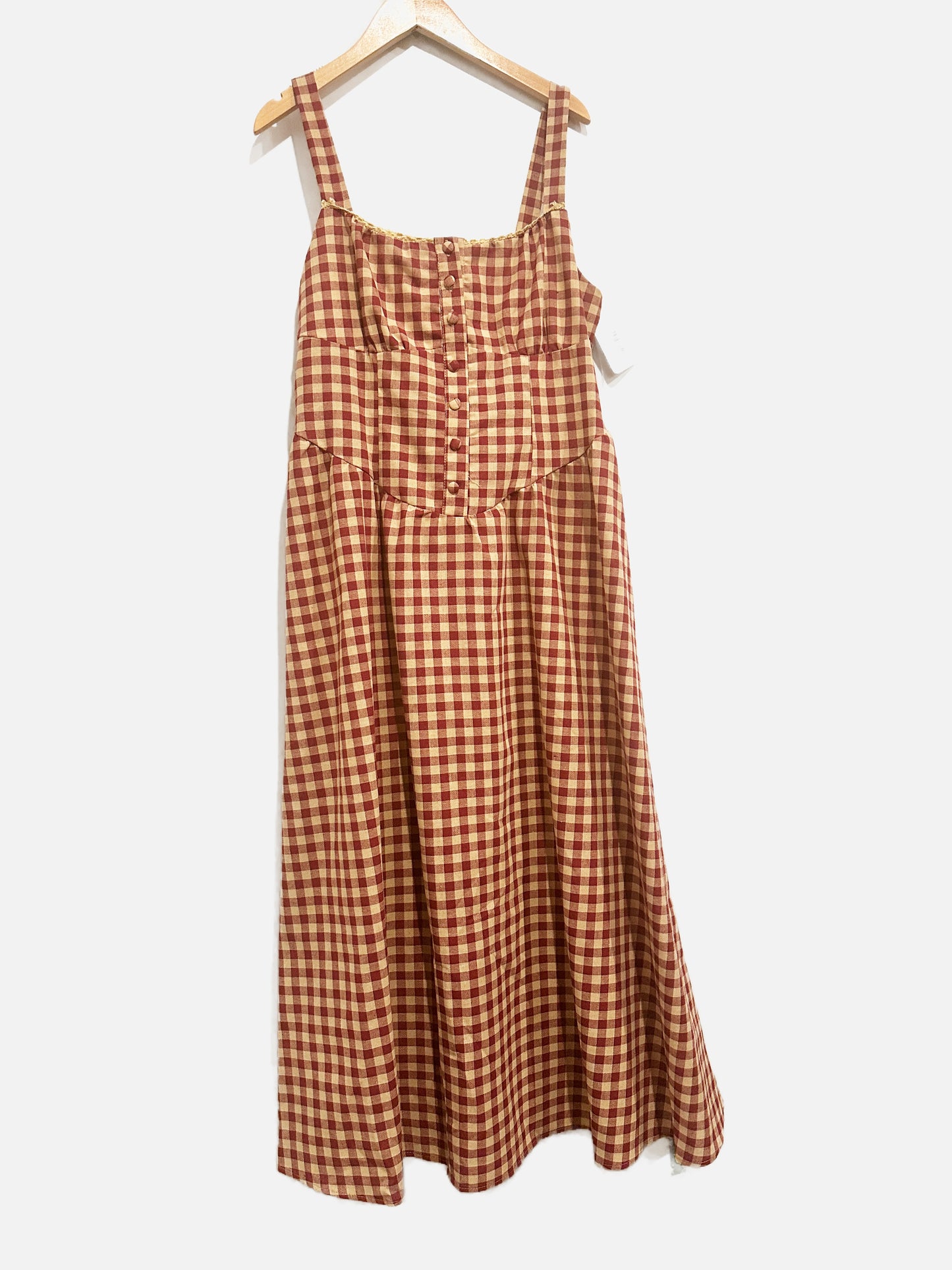 Cider Square Neck Gingham Dress in Wine - Large