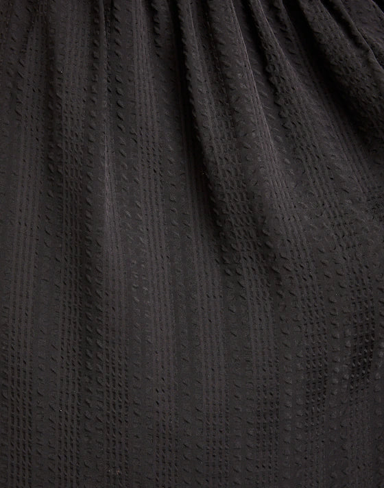 Madewell Square-Neck Tiered Midi Dress in Textured Seersucker True Black - Medium
