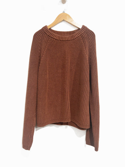 Quince Fisherman Crew Sweater in Redwood Brown - Large