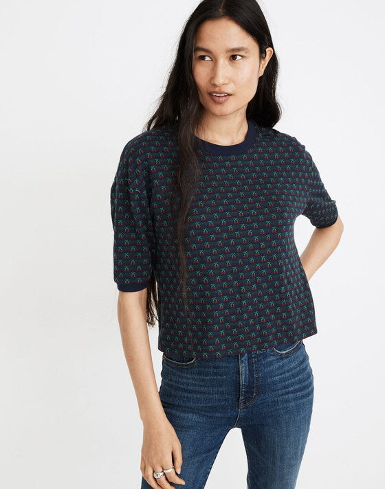 Madewell Cherry Jacquard Top in Rusted Red - Small