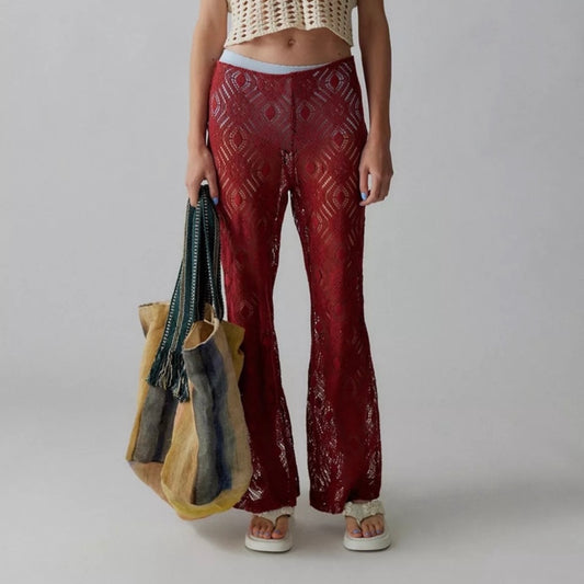 Urban Outfitters Red Lace Flare Pants - 6