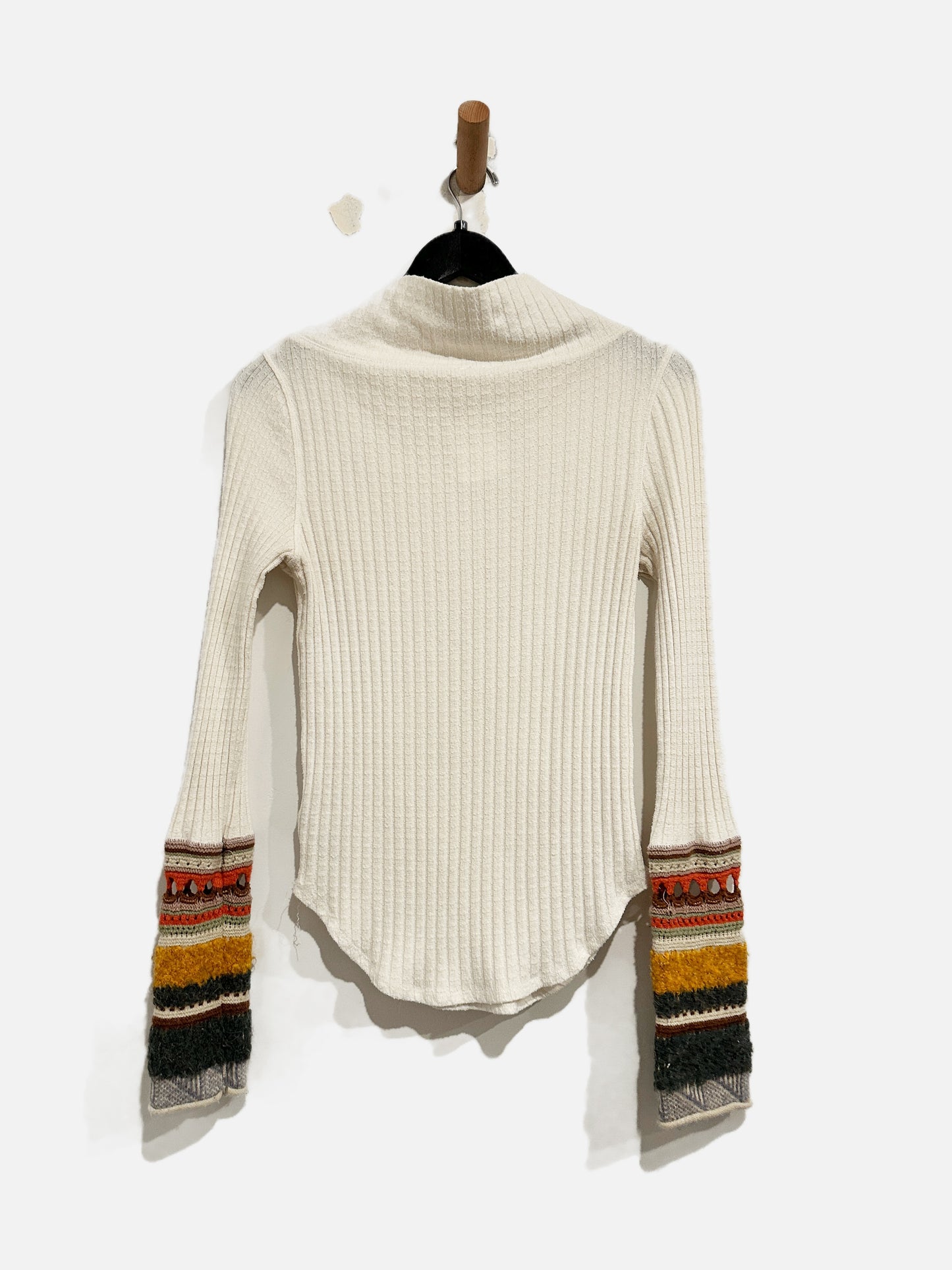 Free People Mixed Up Cuff Ivory Thermal Long Sleeve Top - Medium