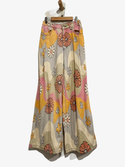 Colorful Floral Wide Leg Jeans - XS